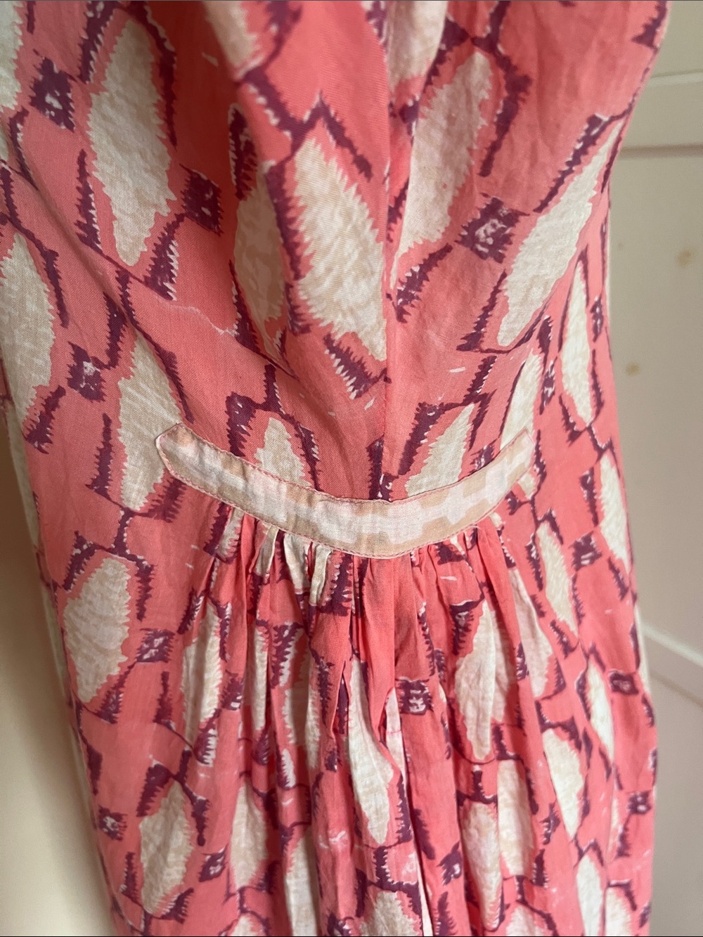 Kerry Cassill Pink Block Print Cotton Midi Dress Kaftan Pockets Size M/L Boho - Picture 4 of 10